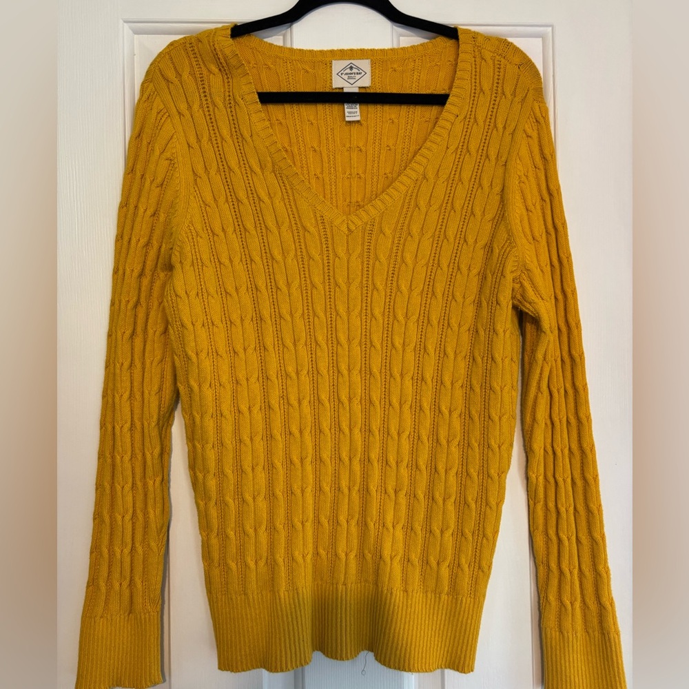 St. John's Bay Yellow V-Neck Sweater Cable Knit